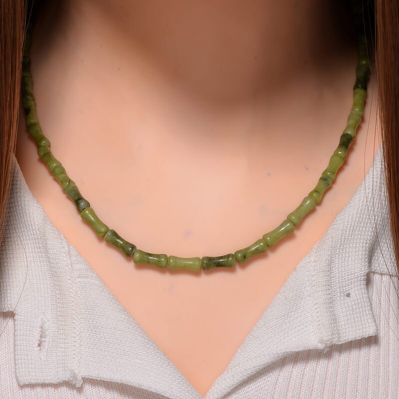 Connemara Marble Bamboo Beaded 90.00 ctw Necklace 18-20 Inches Stainless Steel