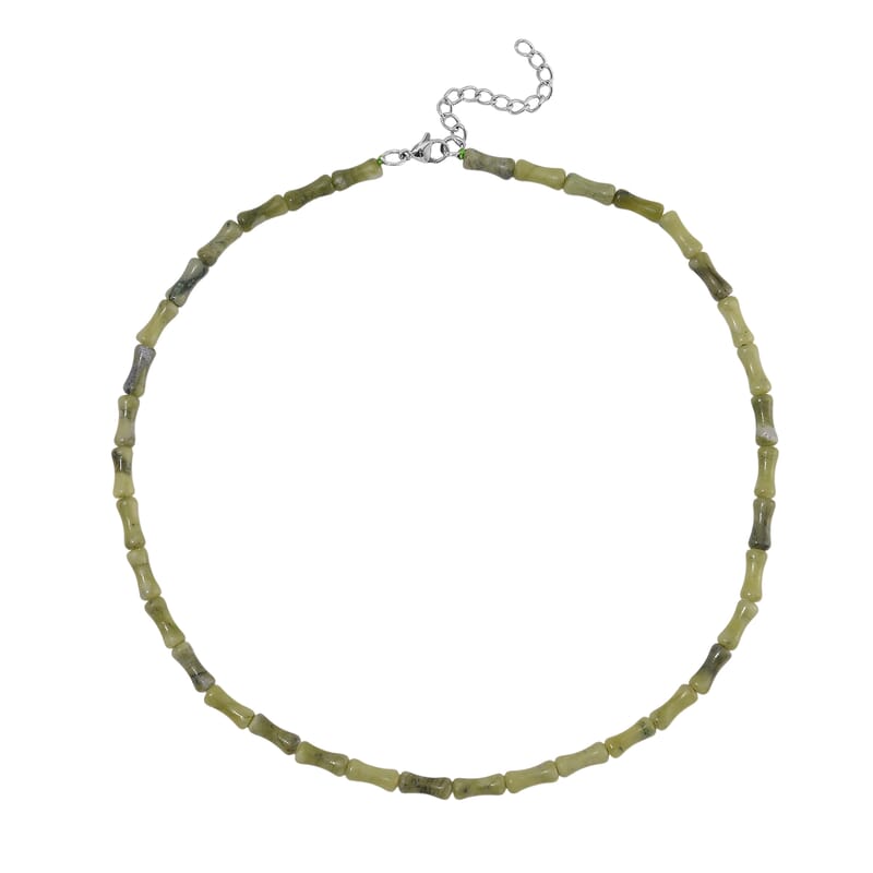 Connemara Marble Bamboo Beaded 90.00 ctw Necklace 18-20 Inches Stainless Steel