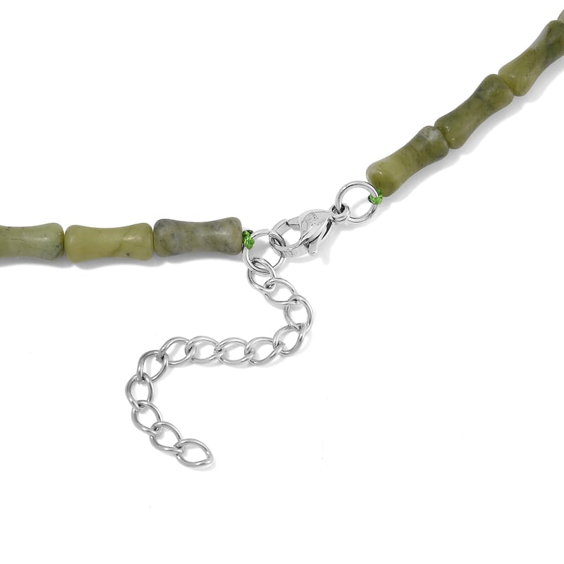 Connemara Marble Bamboo Beaded 90.00 ctw Necklace 18-20 Inches Stainless Steel