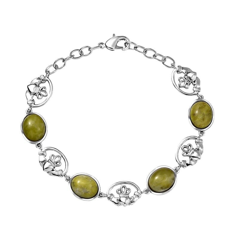 Karis Connemara Marble 13.10 ctw Claddagh Bracelet in Platinum Bond (7.25 In)