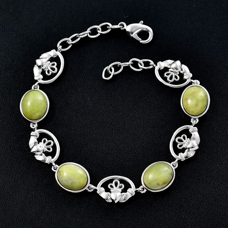 Karis Connemara Marble 13.10 ctw Claddagh Bracelet in Platinum Bond (7.25 In)