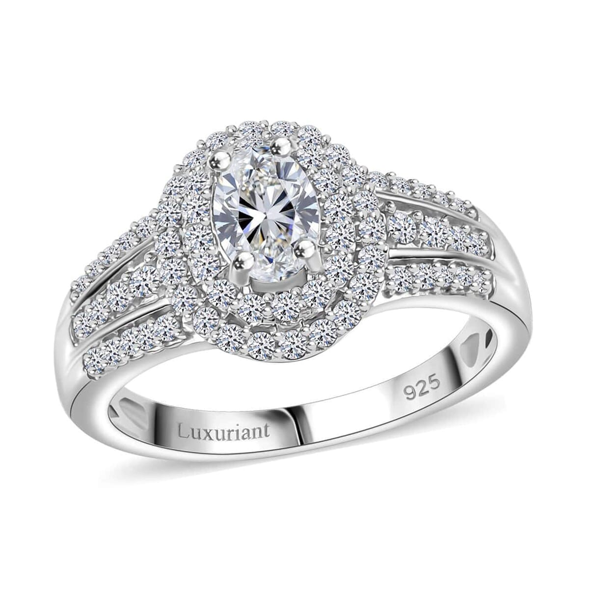 Luxuriant Lab Grown Diamond G VS 1.10 ctw Double Halo Ring in Rhodium Over Sterling Silver (Size 10.0) image number 0