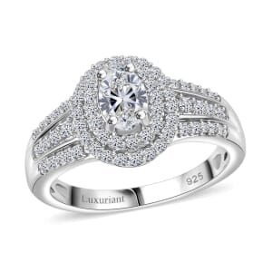 Luxuriant Lab Grown Diamond G VS 1.10 ctw Double Halo Ring in Rhodium Over Sterling Silver (Size 10.0)