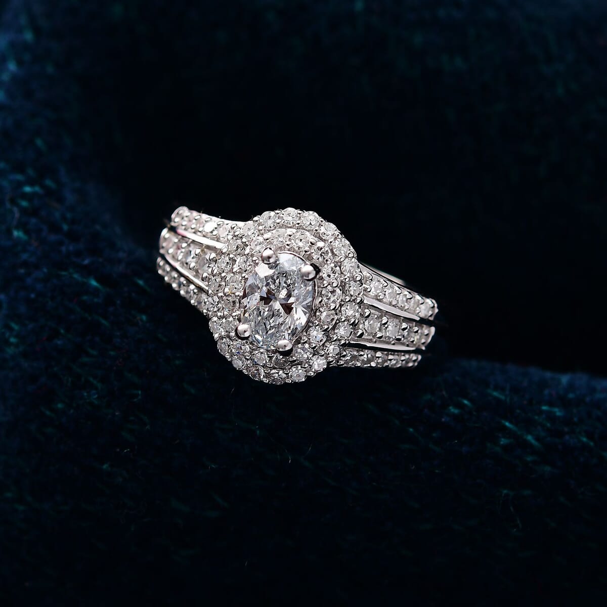 Luxuriant Lab Grown Diamond G VS 1.10 ctw Double Halo Ring in Rhodium Over Sterling Silver (Size 10.0) image number 1