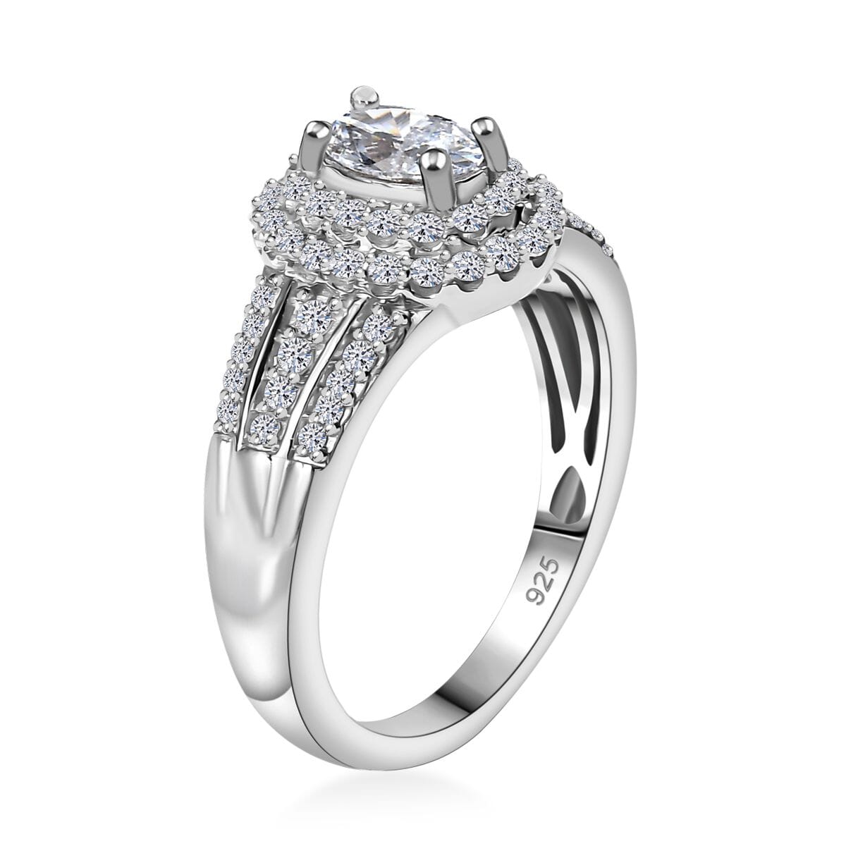 Luxuriant Lab Grown Diamond G VS 1.10 ctw Double Halo Ring in Rhodium Over Sterling Silver (Size 10.0) image number 3