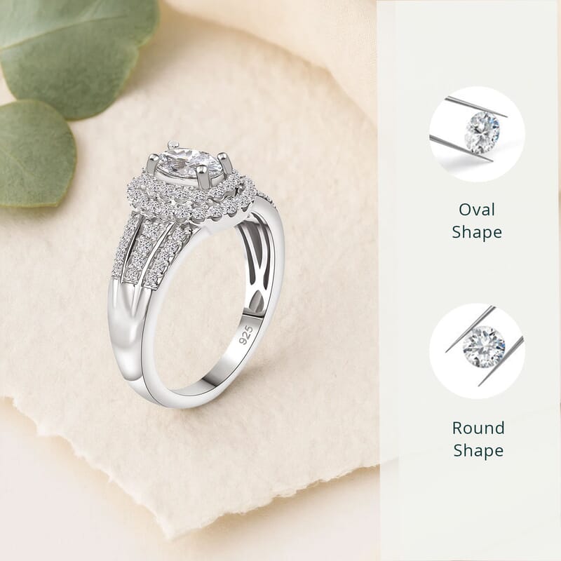 Luxuriant Lab Grown Diamond G VS 1.10 ctw Double Halo Ring in Rhodium Over Sterling Silver (Size 10.0)