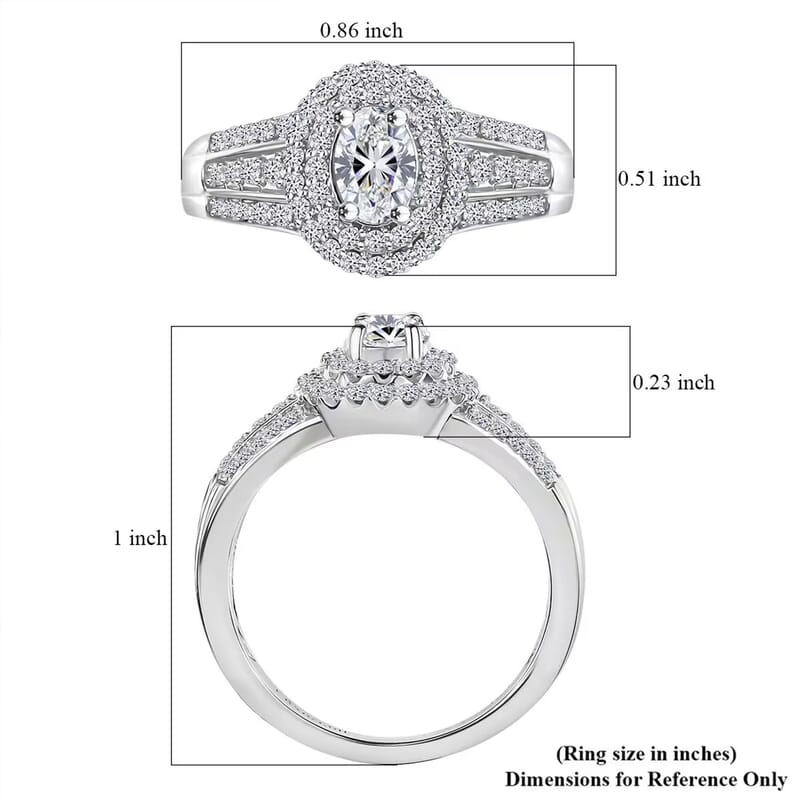 Luxuriant Lab Grown Diamond G VS 1.10 ctw Double Halo Ring in Rhodium Over Sterling Silver (Size 10.0)