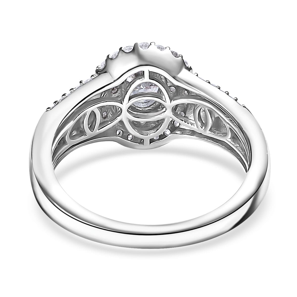 Luxuriant Lab Grown Diamond G VS 1.10 ctw Double Halo Ring in Rhodium Over Sterling Silver (Size 9.0) image number 4