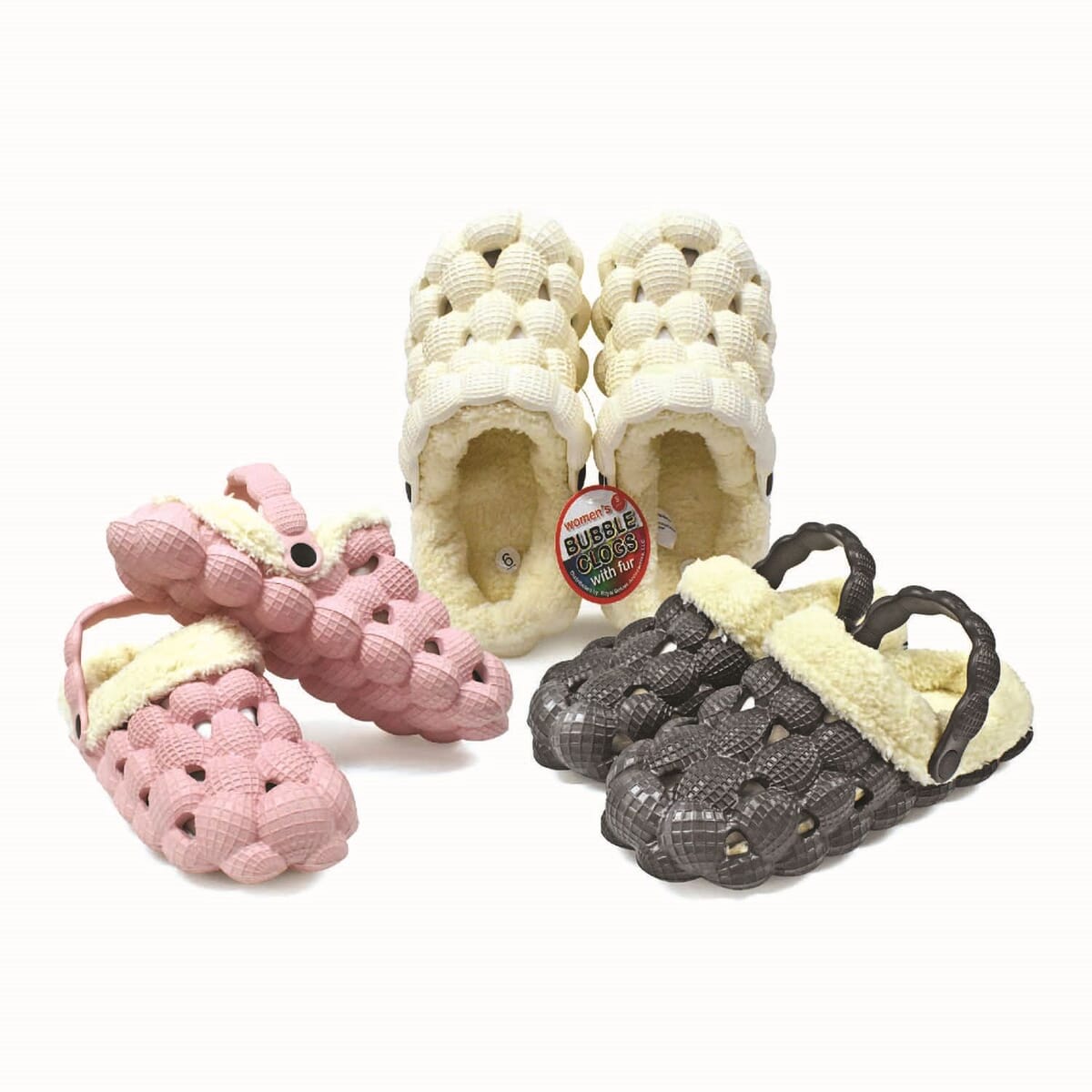 Beige Women’s EVA Bubble Clogs with Sherpa Fur Lining - Size 11 image number 0