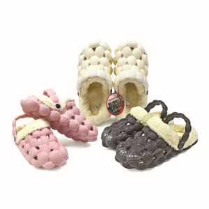Beige Women’s EVA Bubble Clogs with Sherpa Fur Lining - Size 11