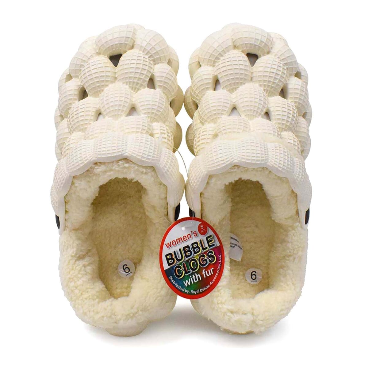 Beige Women’s EVA Bubble Clogs with Sherpa Fur Lining - Size 11 image number 1