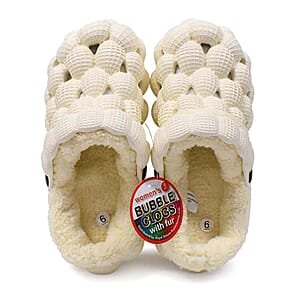 Beige Women’s EVA Bubble Clogs with Sherpa Fur Lining - Size 9