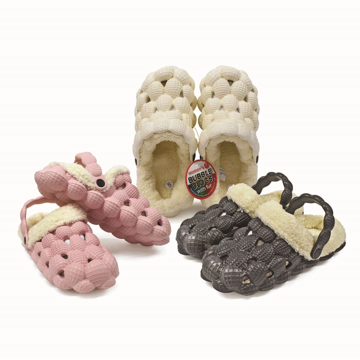 Black Women’s EVA Bubble Clogs with Sherpa Fur Lining - Size 6 image number 0