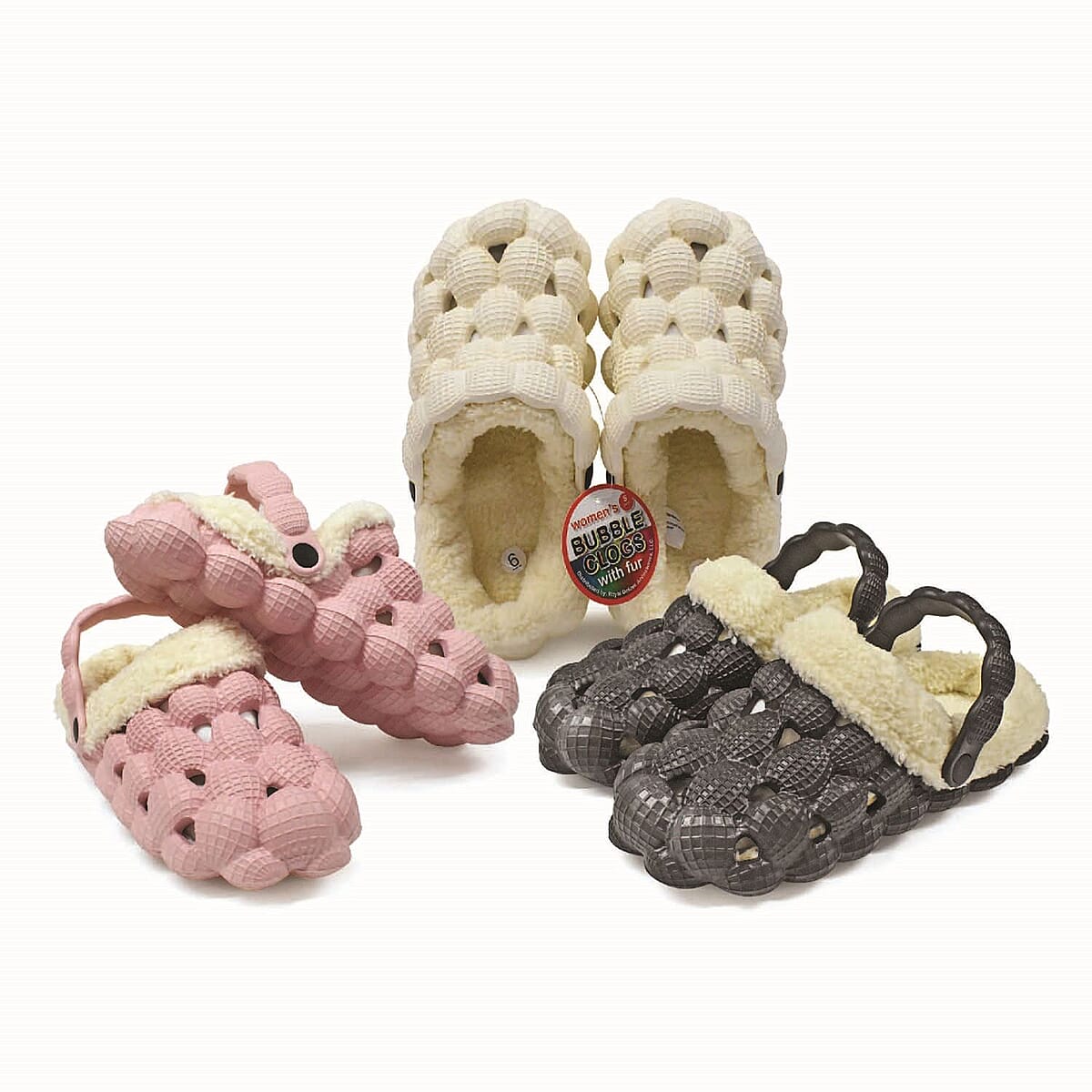 Black Women&rsquo;s EVA Bubble Clogs with Sherpa Fur Lining - Size 8 image number 1