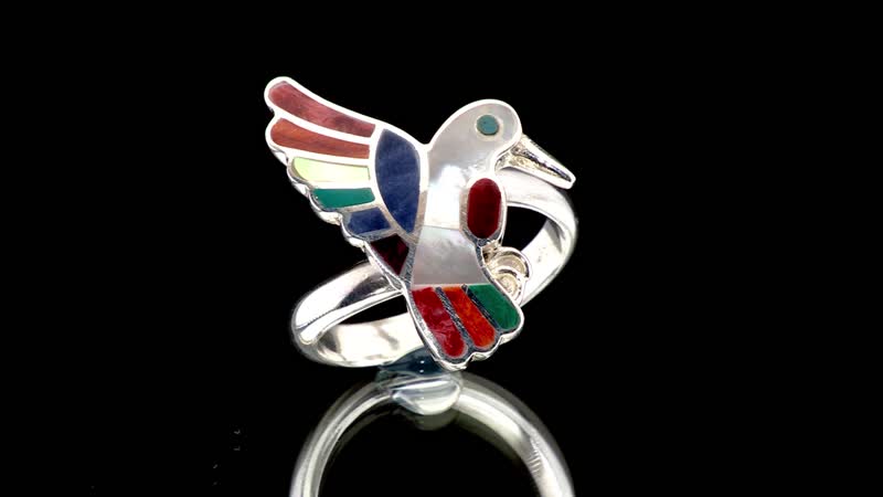Multi Gemstones Humming Bird Adjustible Ring in Sterling Silver 1.00 ctw