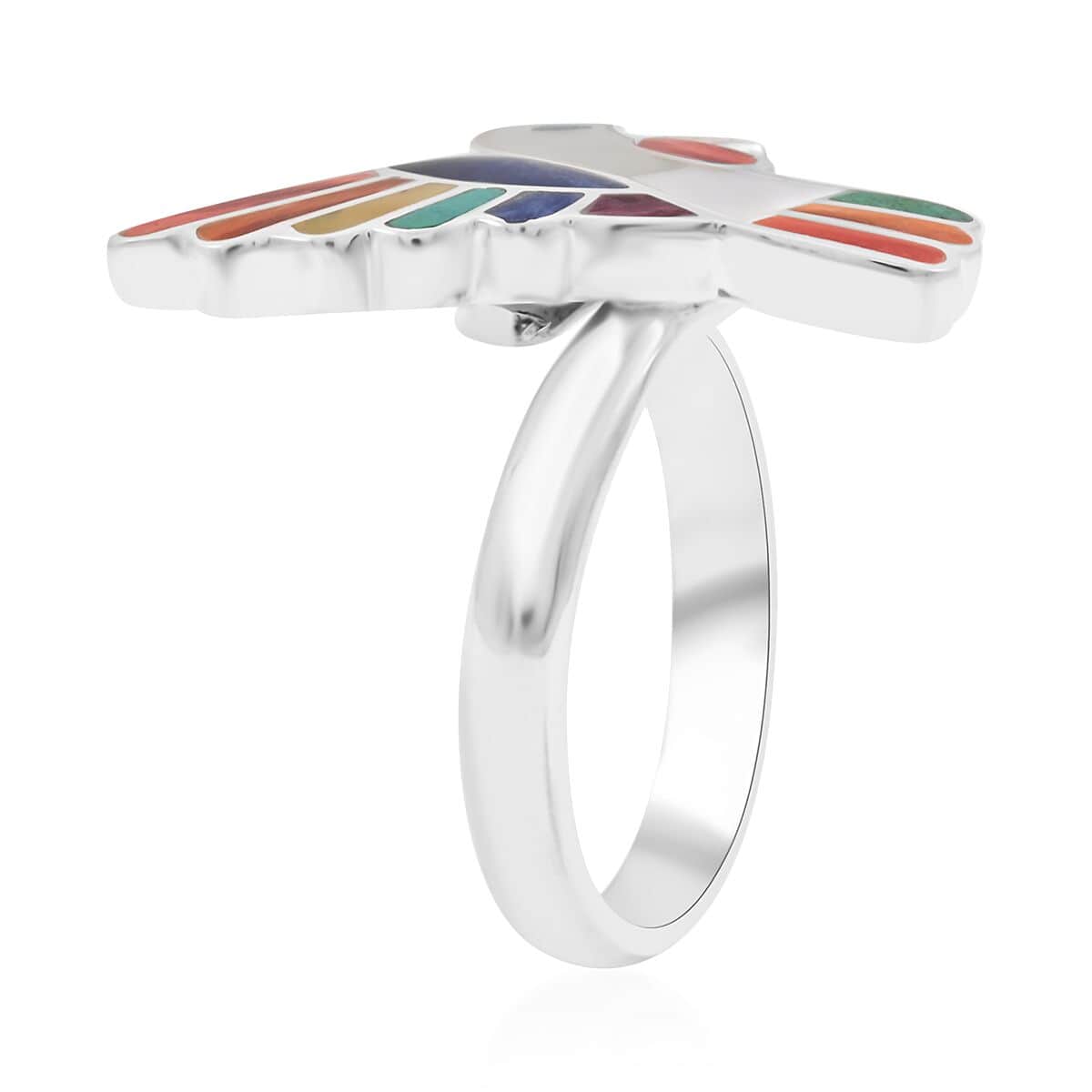 Peruvian Artistry Multi Gemstones 1.00 ctw Humming Bird Adjustible Ring in Sterling Silver image number 3