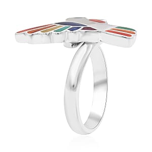 Peruvian Artistry Multi Gemstones 1.00 ctw Humming Bird Adjustable Ring in Sterling Silver