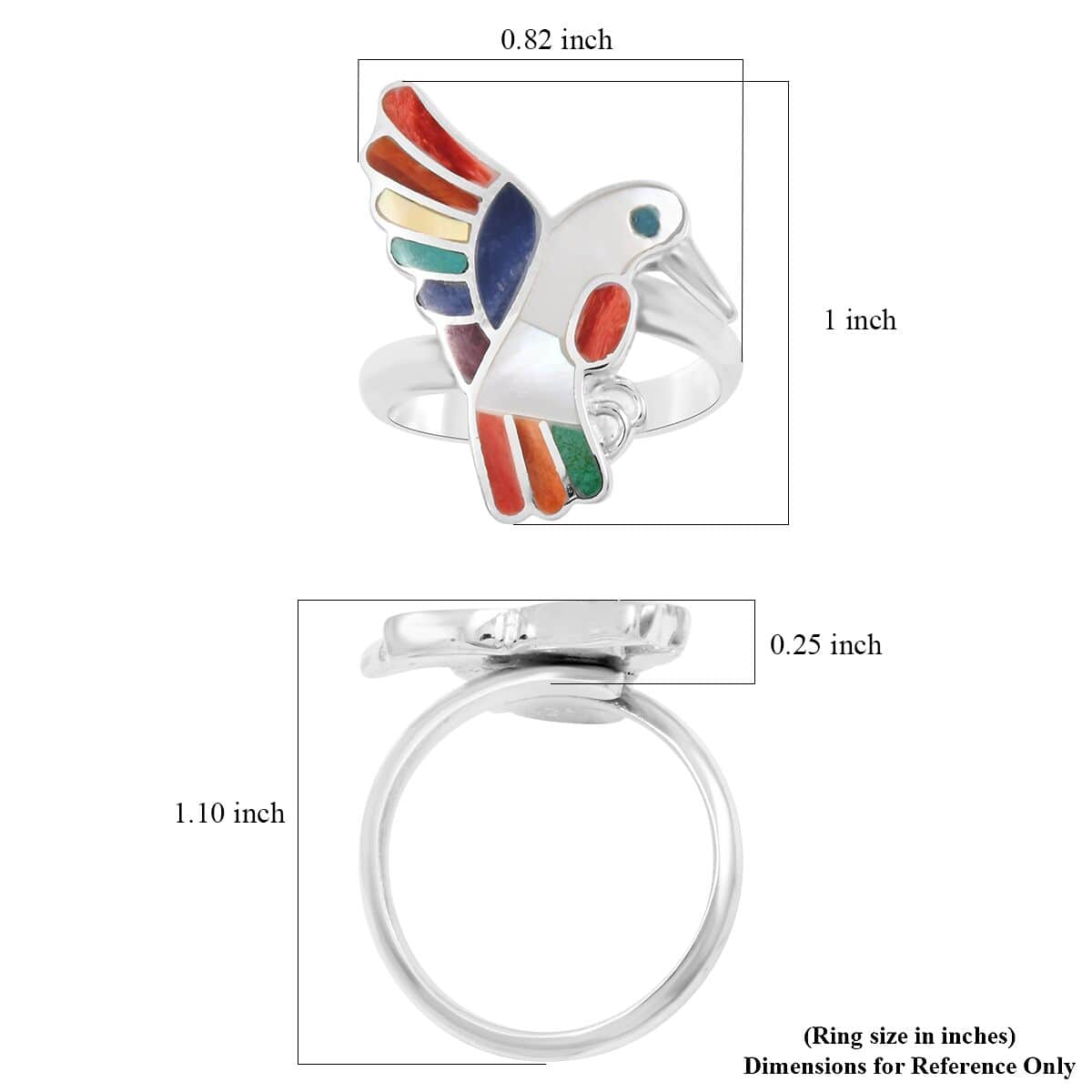 Peruvian Artistry Multi Gemstones 1.00 ctw Humming Bird Adjustible Ring in Sterling Silver image number 4