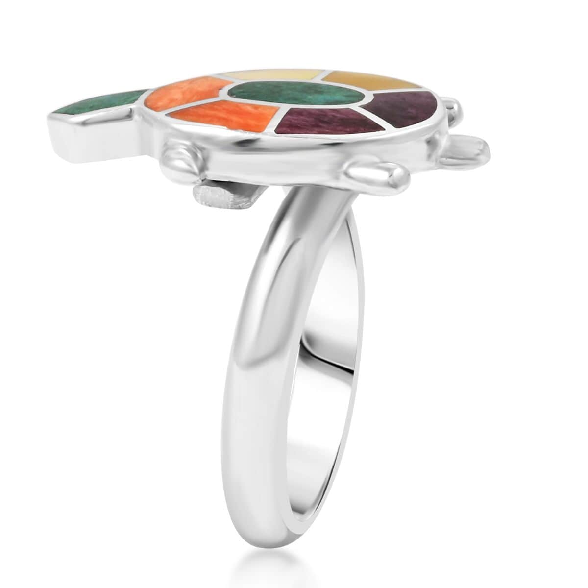 Peruvian Artistry Multi Gemstone 0.90 ctw Turtle Adjustible Ring in Sterling Silver  image number 3