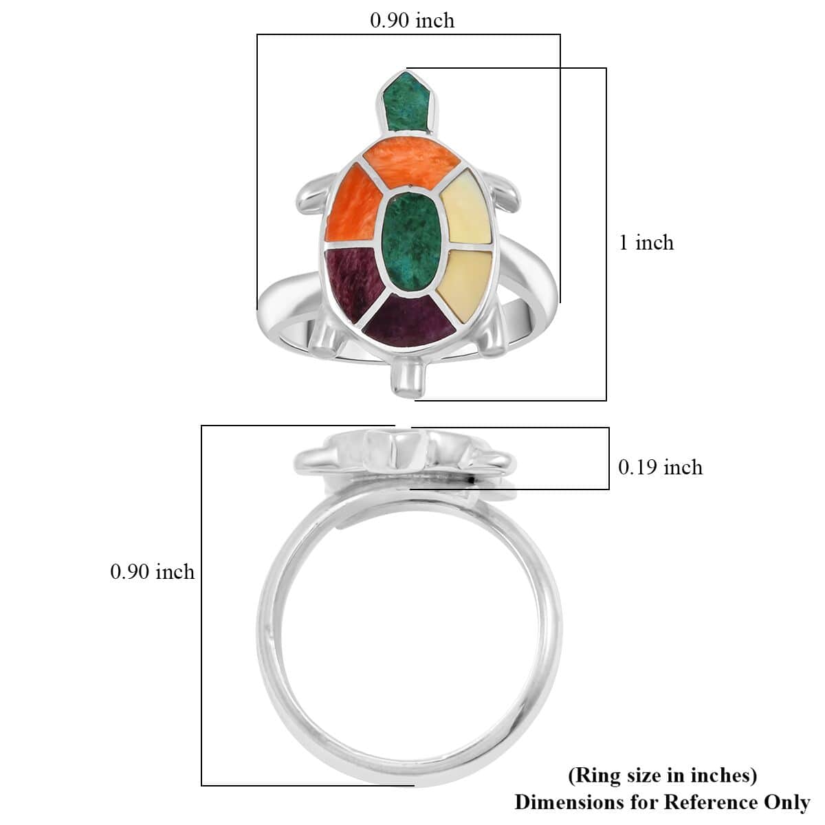 Peruvian Artistry Multi Gemstone 0.90 ctw Turtle Adjustible Ring in Sterling Silver  image number 4