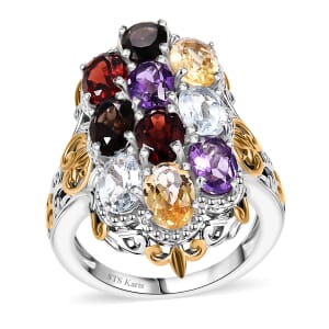 Mozambique Garnet, Multi Gemstones Ring in 18K YG Plated and Platinum Bond (Size 10.0) 4.80 ctw