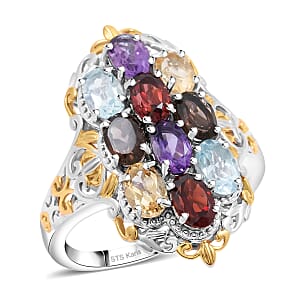 Karis Mozambique Garnet, Multi Gemstones Ring in 18K YG Plated and Platinum Bond (Size 11.0) 4.80 ctw