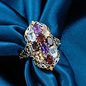 Karis Mozambique Garnet, Multi Gemstones Ring in 18K YG Plated and Platinum Bond (Size 11.0) 4.80 ctw