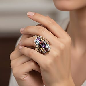 Karis Mozambique Garnet, Multi Gemstones Ring in 18K YG Plated and Platinum Bond (Size 11.0) 4.80 ctw