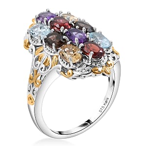 Karis Mozambique Garnet, Multi Gemstones Ring in 18K YG Plated and Platinum Bond (Size 11.0) 4.80 ctw