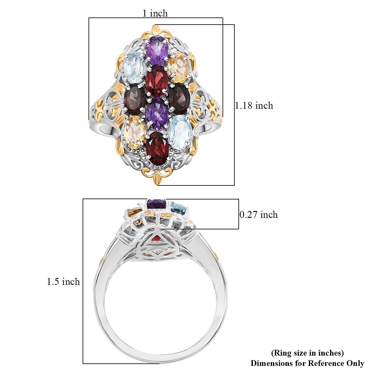 Karis Mozambique Garnet, Multi Gemstones Ring in 18K YG Plated and Platinum Bond (Size 11.0) 4.80 ctw image number 4