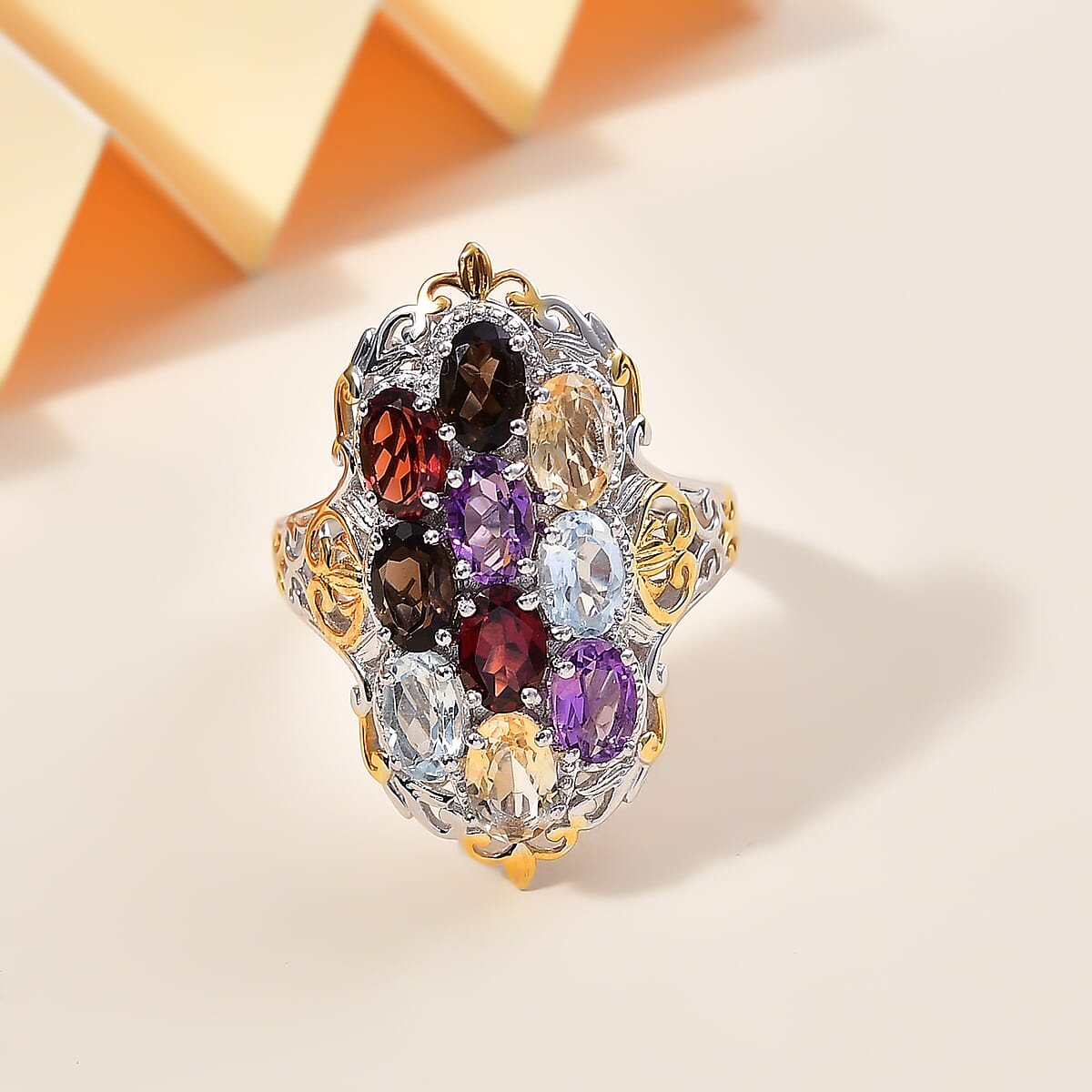 Mozambique Garnet, Multi Gemstones Ring in 18K YG Plated and Platinum Bond (Size 5.0) 4.80 ctw image number 1