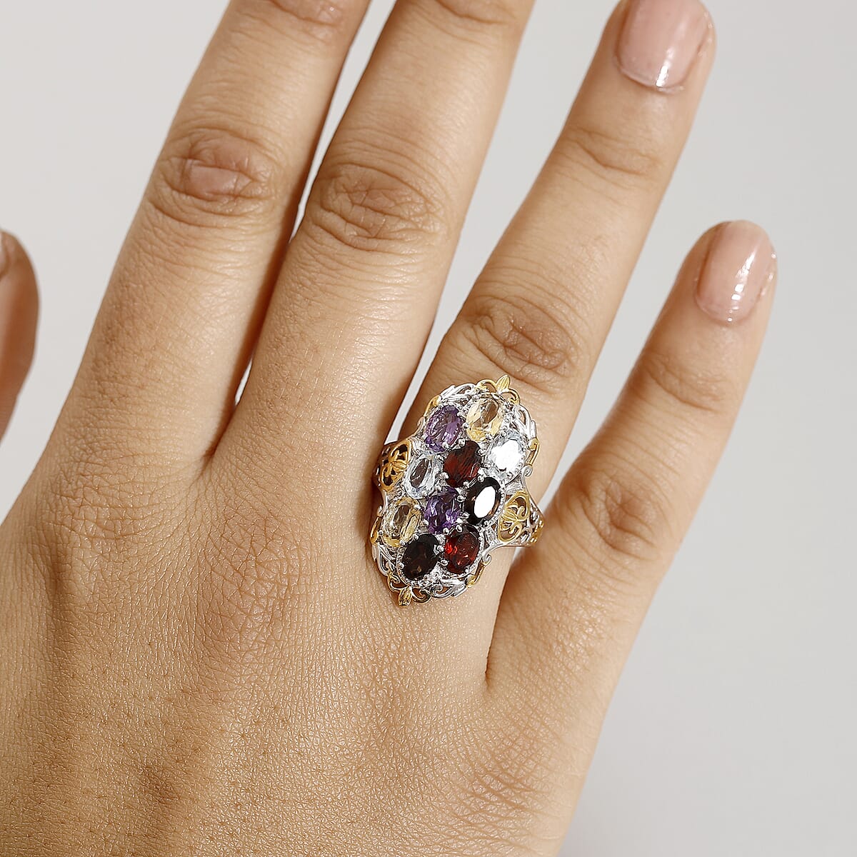 Mozambique Garnet, Multi Gemstones Ring in 18K YG Plated and Platinum Bond (Size 5.0) 4.80 ctw image number 2