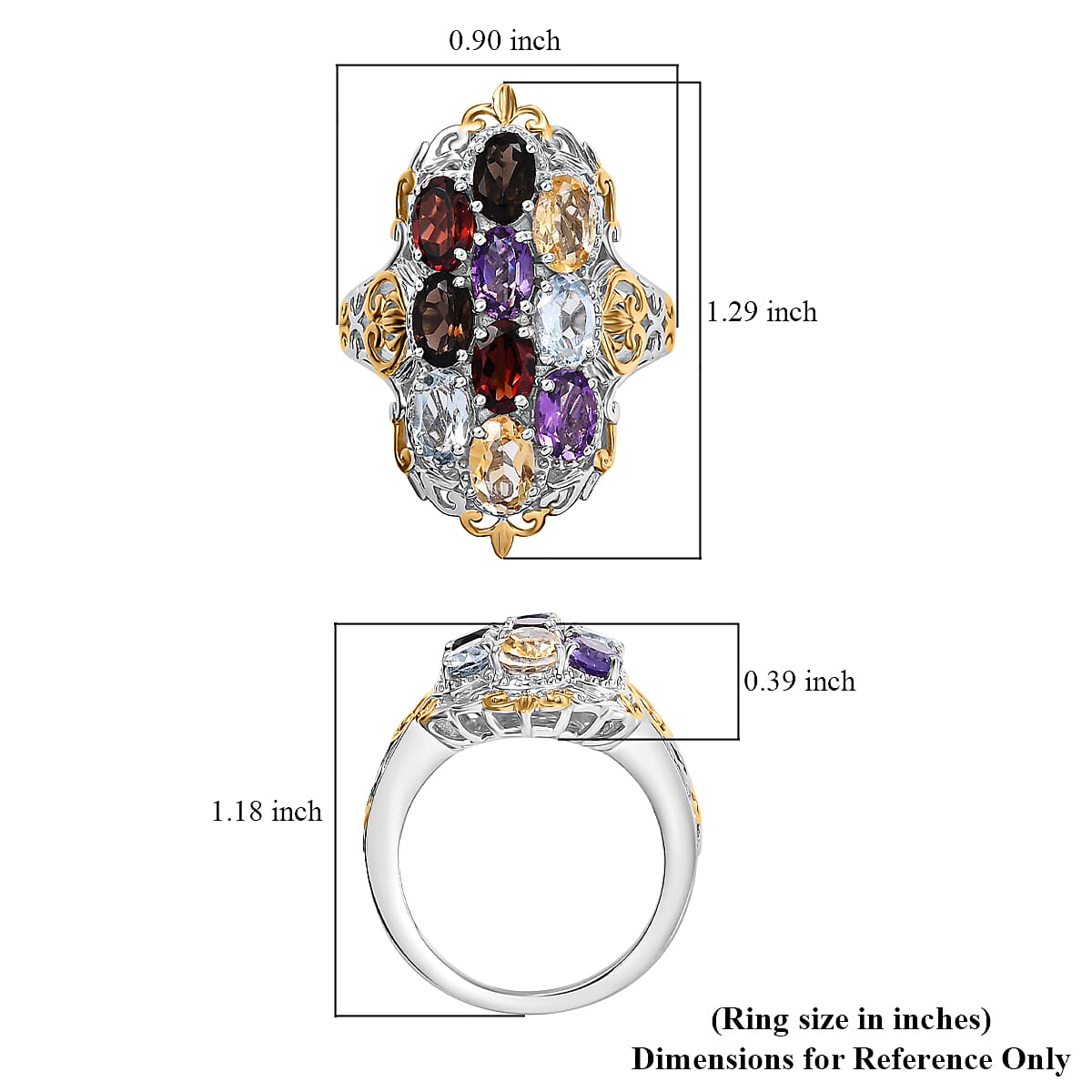Mozambique Garnet, Multi Gemstones Ring in 18K YG Plated and Platinum Bond (Size 5.0) 4.80 ctw image number 5
