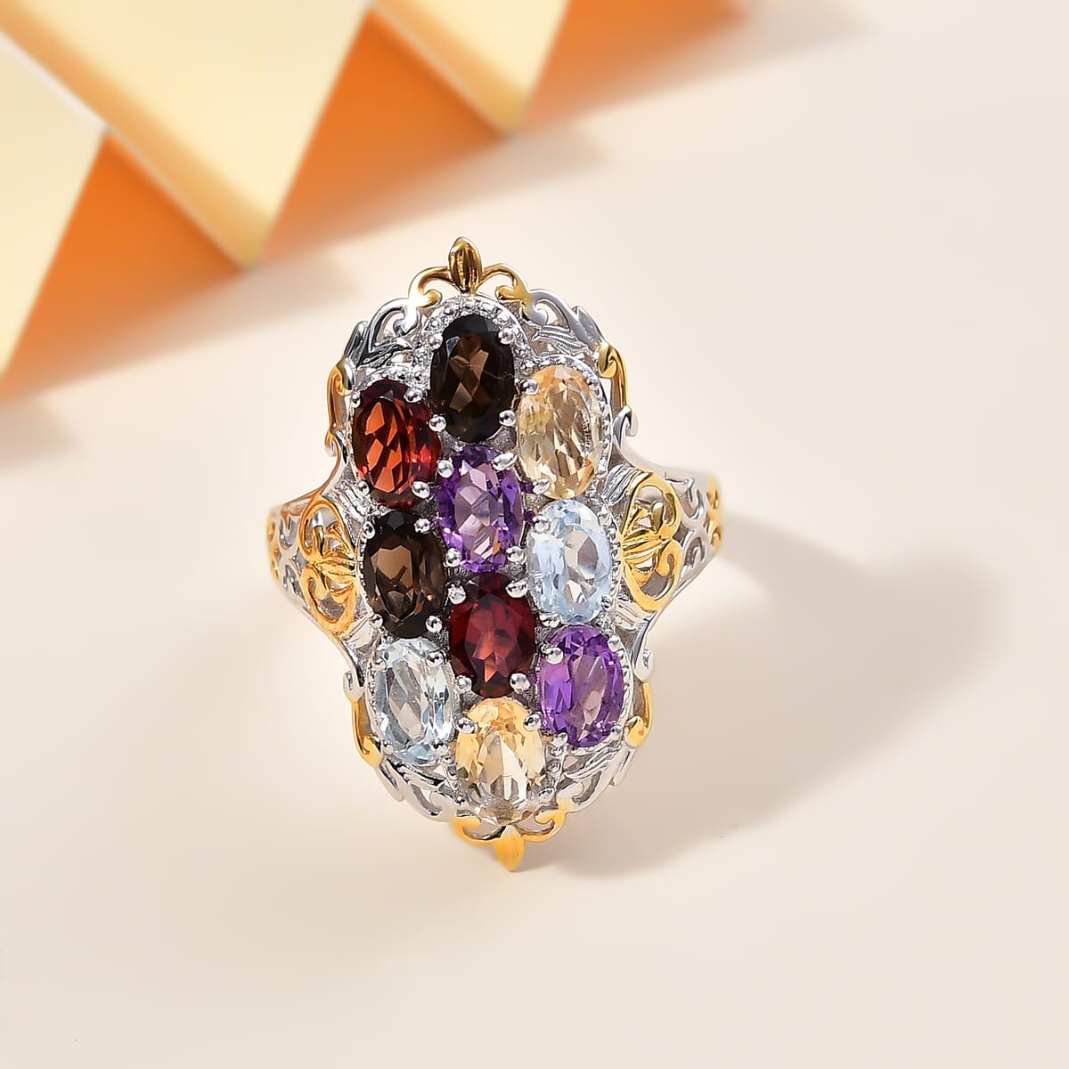 Mozambique Garnet and Multi Gemstones 4.80 ctw Ring in 18K YG Plated and Platinum Bond (Size 6.0) image number 1