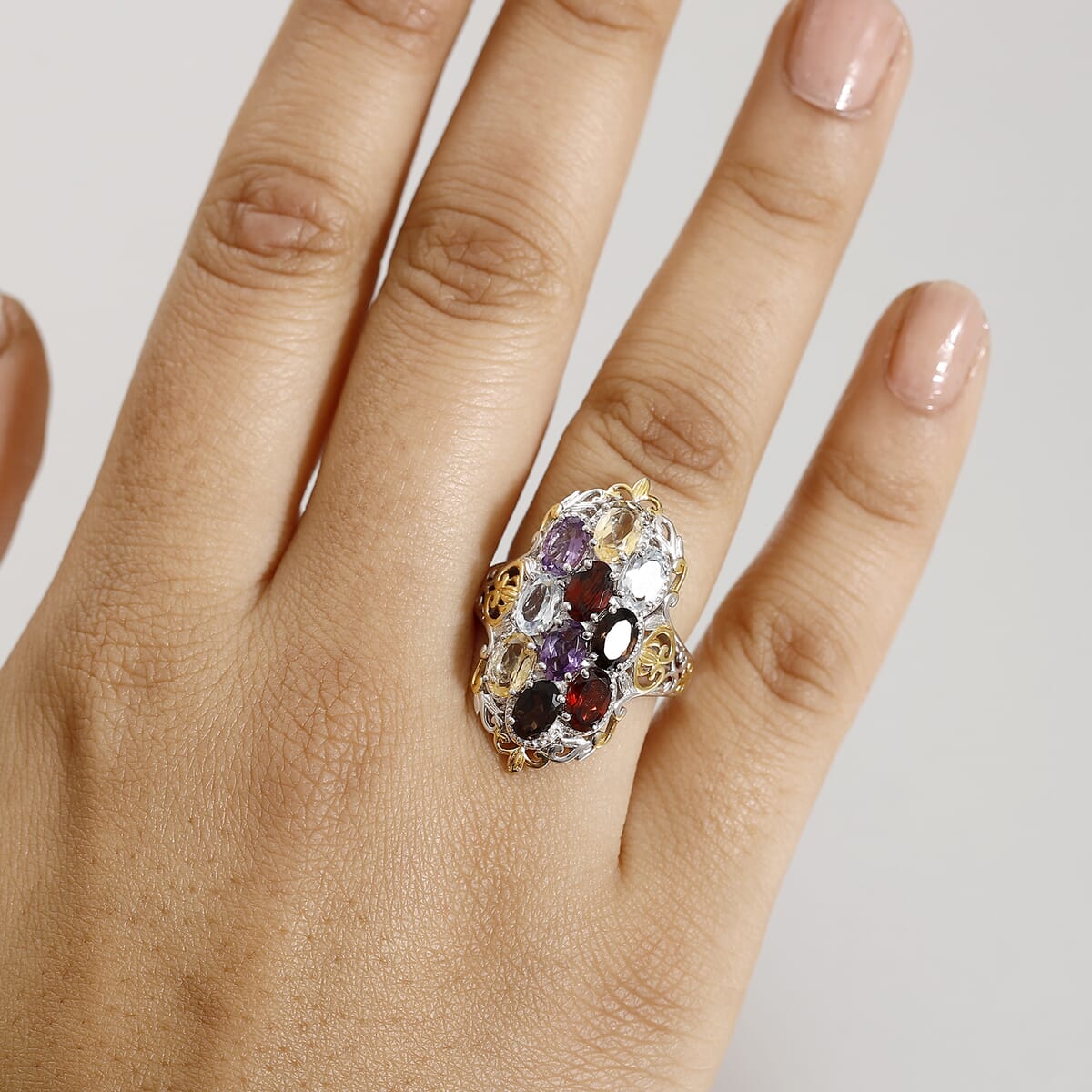 Mozambique Garnet and Multi Gemstones 4.80 ctw Ring in 18K YG Plated and Platinum Bond (Size 6.0) image number 2