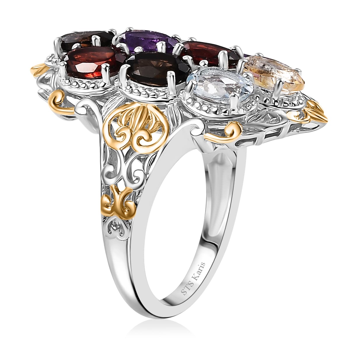 Mozambique Garnet and Multi Gemstones 4.80 ctw Ring in 18K YG Plated and Platinum Bond (Size 6.0) image number 3