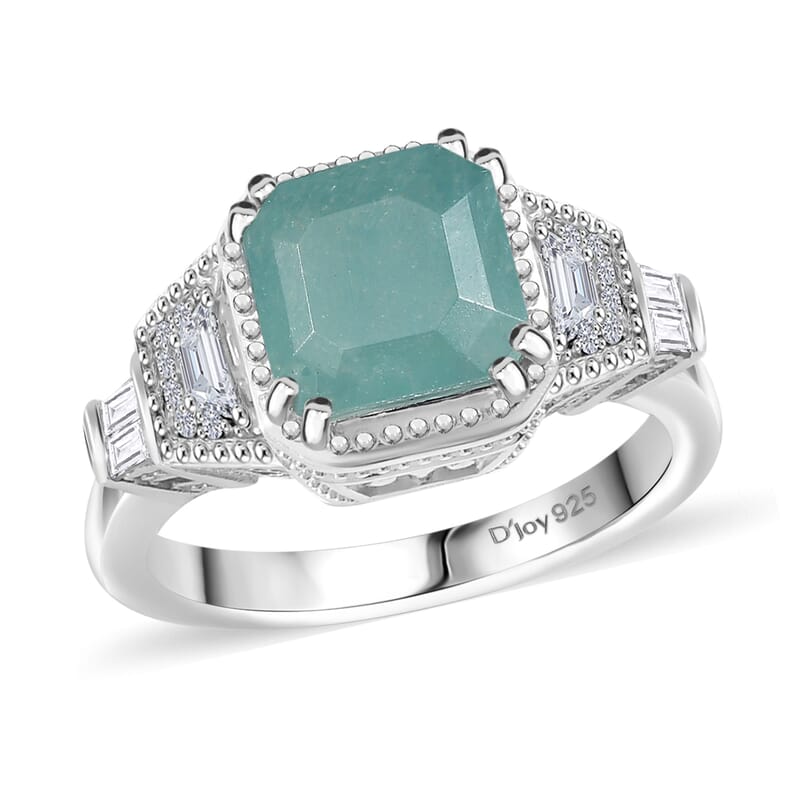 Grandidierite and White Zircon 3.40 ctw Aqua Majesty Ring in Rhodium Over Sterling Silver (Size 10.0)