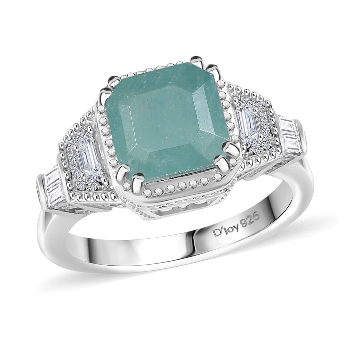 Grandidierite and White Zircon 3.40 ctw Aqua Majesty Ring in Rhodium Over Sterling Silver (Size 7.0) image number 0