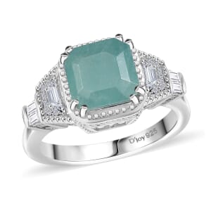 Grandidierite and White Zircon 3.40 ctw Aqua Majesty Ring in Rhodium Over Sterling Silver (Size 7.0)