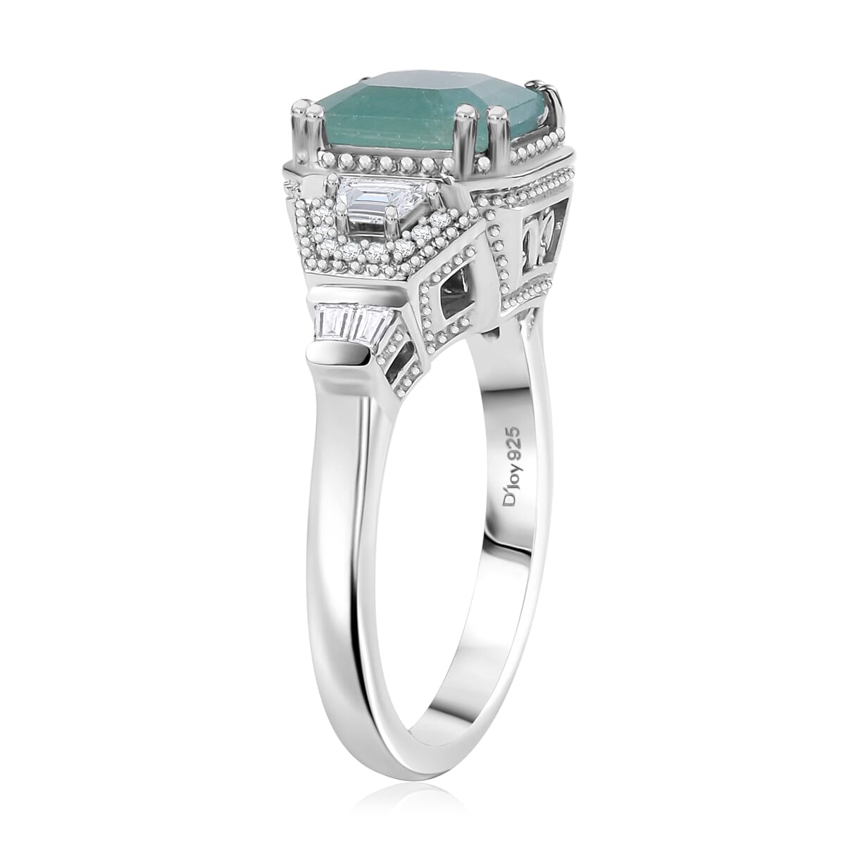 Grandidierite and White Zircon 3.40 ctw Aqua Majesty Ring in Rhodium Over Sterling Silver (Size 7.0) image number 3