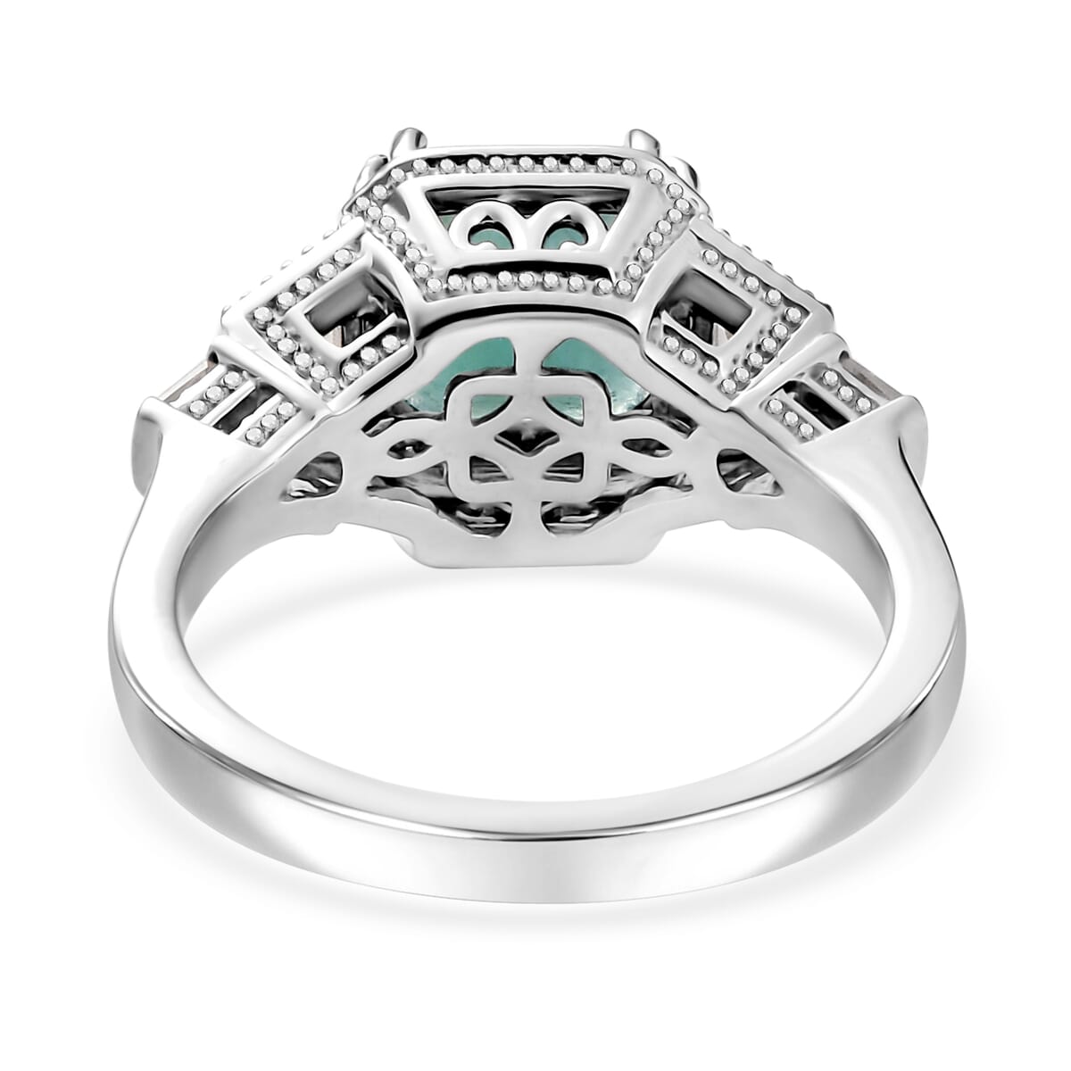 Grandidierite and White Zircon 3.40 ctw Aqua Majesty Ring in Rhodium Over Sterling Silver (Size 7.0) image number 4