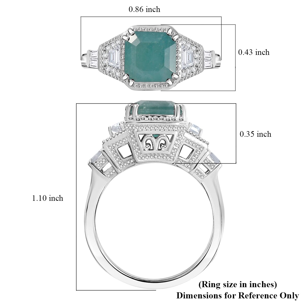 Grandidierite and White Zircon 3.40 ctw Aqua Majesty Ring in Rhodium Over Sterling Silver (Size 7.0) image number 5