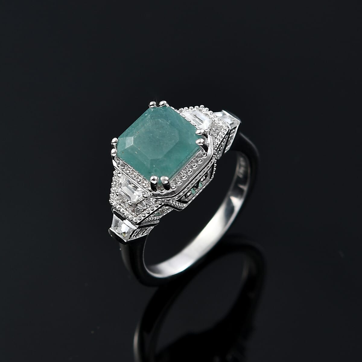 Grandidierite and White Zircon 3.40 ctw Aqua Majesty Ring in Rhodium Over Sterling Silver (Size 8.0) image number 1