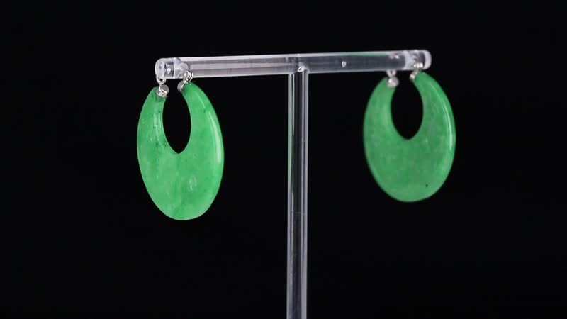Green Jade 45.00 ctw Carved Crescent Earrings in Rhodium Over Sterling Silver