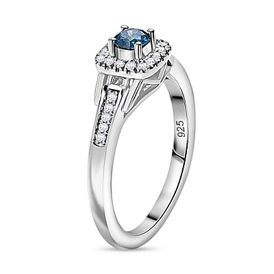 Luxuriant Lab Grown Blue and White Diamond VS-SI 0.35 ctw Promise Ring in Rhodium Over Sterling Silver (Size 10.0)