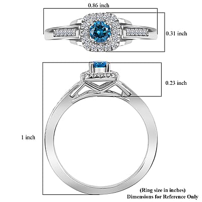Luxuriant Lab Grown Blue and White Diamond VS-SI 0.35 ctw Promise Ring in Rhodium Over Sterling Silver (Size 10.0)