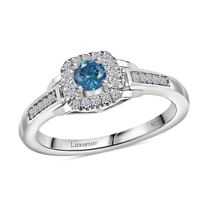 Luxuriant Lab Grown Blue and White Diamond VS-SI 0.35 ctw Promise Ring in Rhodium Over Sterling Silver (Size 8.0)