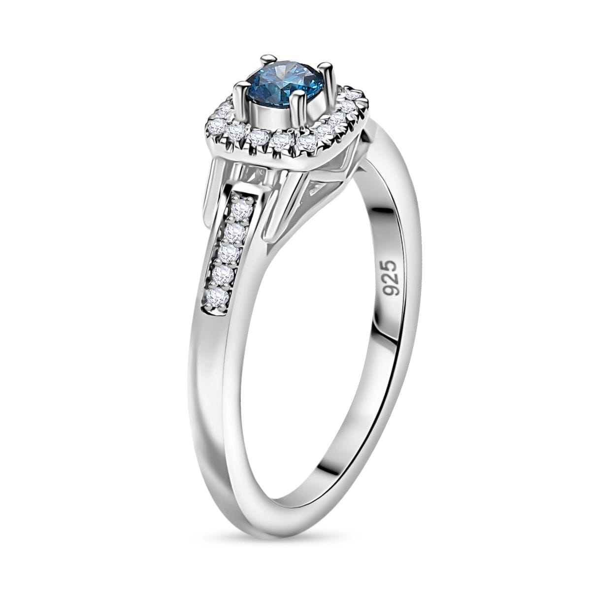 Luxuriant Lab Grown Blue and White Diamond VS-SI 0.35 ctw Promise Ring in Rhodium Over Sterling Silver (Size 9.0) image number 3