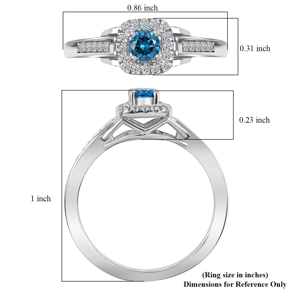 Luxuriant Lab Grown Blue and White Diamond VS-SI 0.35 ctw Promise Ring in Rhodium Over Sterling Silver (Size 9.0) image number 5