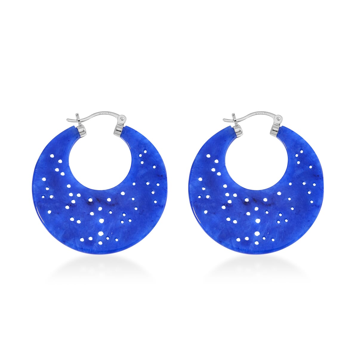 Blue Jade (D) 45.00 ctw Carved Crescent Earrings in Rhodium Over Sterling Silver image number 4